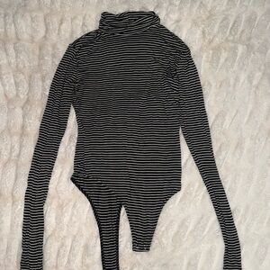Double Zero Black & White Striped Turtleneck Bodysuit
